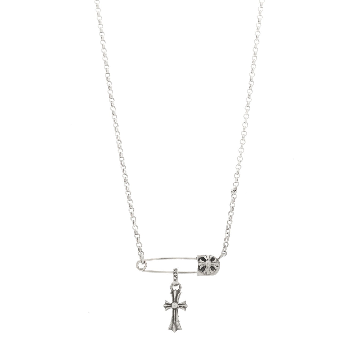 Chrome Hearts スターリングシルバー セーフティピン ベビーファットクロス ペンダント ネックレス