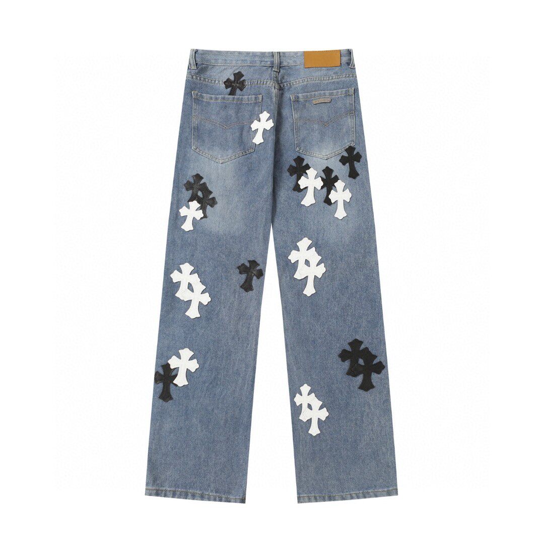 Chrome Hearts ヴィンテージウォッシュ アイスブルー クロスパッチ パリ限定デニムパンツ ストレートフィット