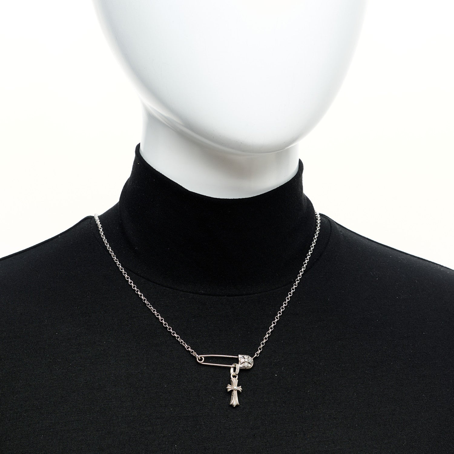 Chrome Hearts スターリングシルバー セーフティピン ベビーファットクロス ペンダント ネックレス