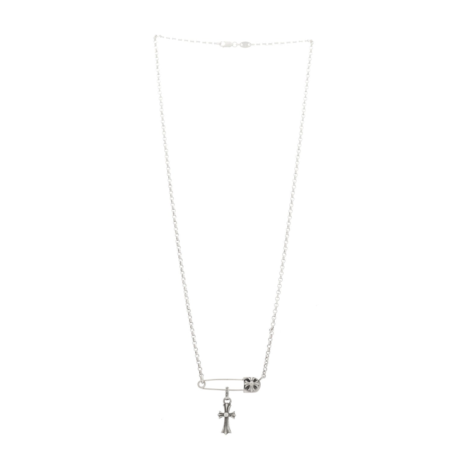 Chrome Hearts スターリングシルバー セーフティピン ベビーファットクロス ペンダント ネックレス