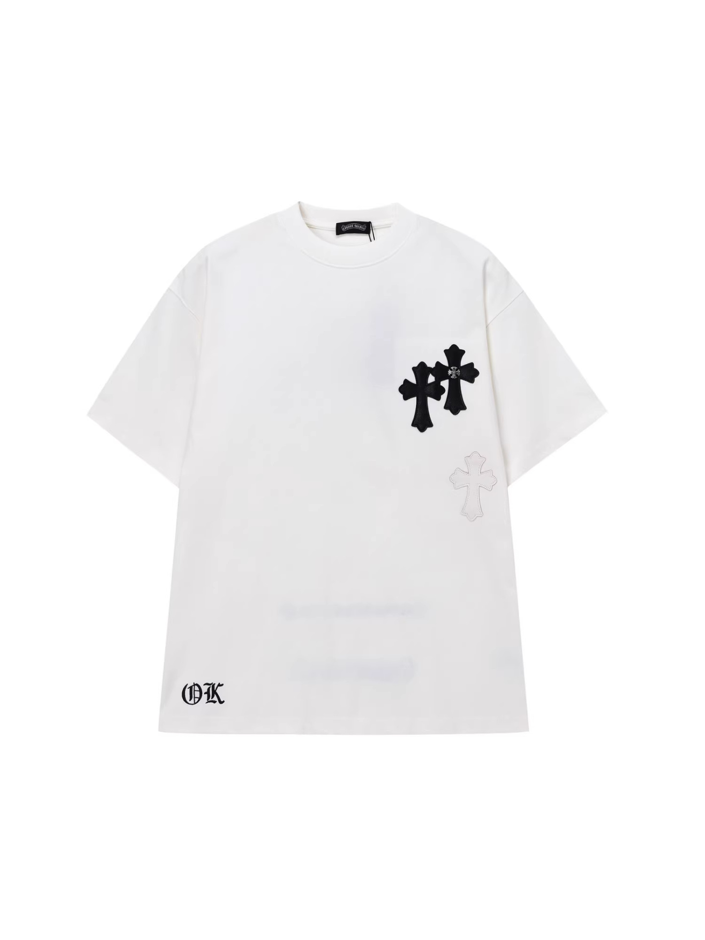 夏の新作 厚手メンズ半袖Tシャツ クロスとレタリング刺繍 ルーズフィット ベーシックデザイン クルーネック 梵字クロムハーツ