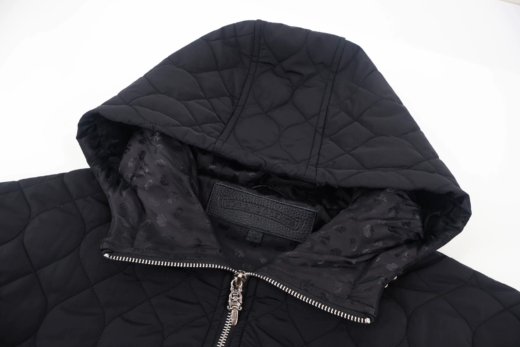 Chrome Hearts クロムハーツ  ブラック ウェーブ キルティング フーデッド 中綿ジャケット アウター