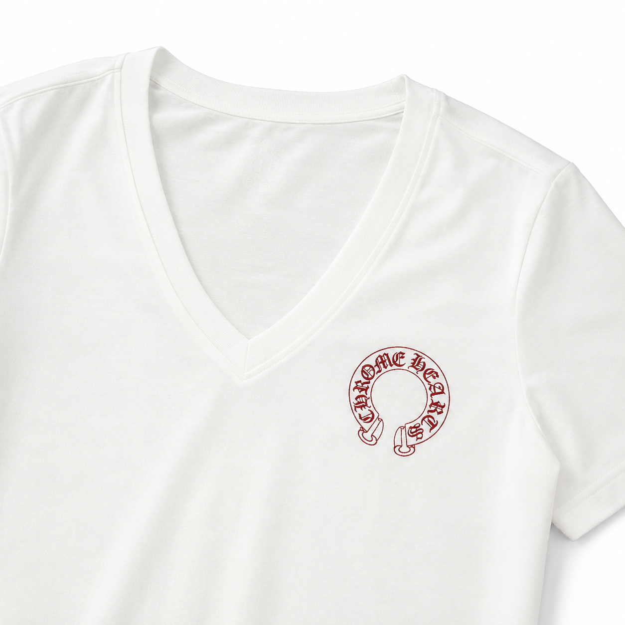 【クロムハーツ】Vネックプリント半袖Tシャツ レディース フィットシルエット キャミソールトップス ホワイト/ブラック