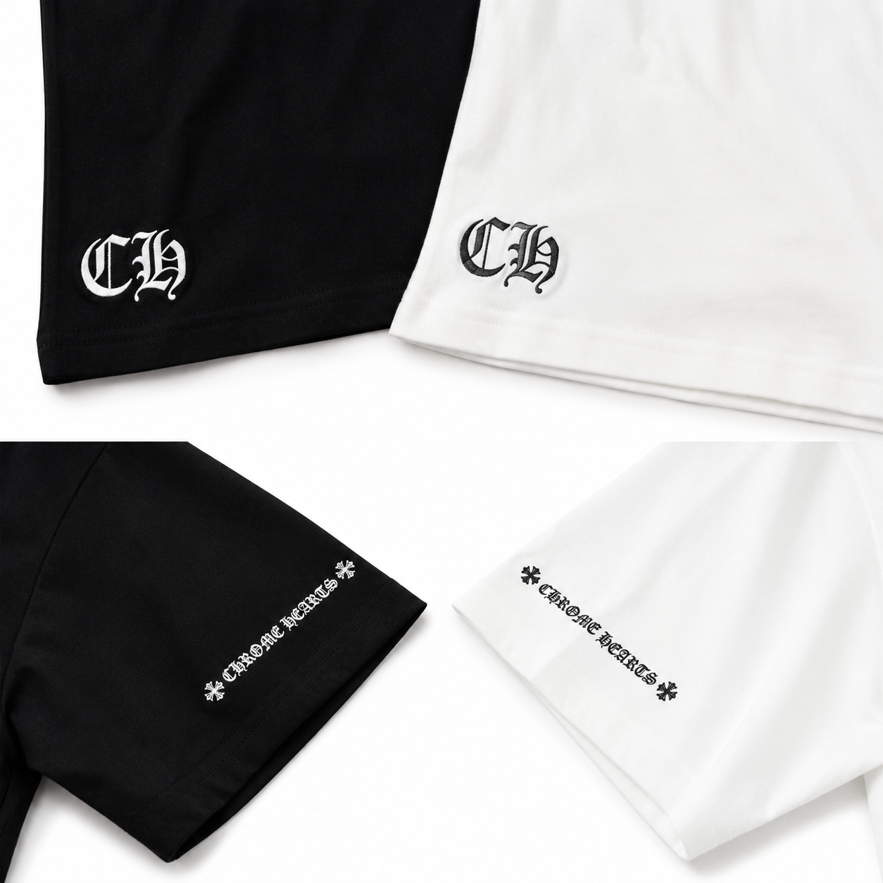 【クロムハーツ】Vネックプリント半袖Tシャツ レディース フィットシルエット キャミソールトップス ホワイト/ブラック