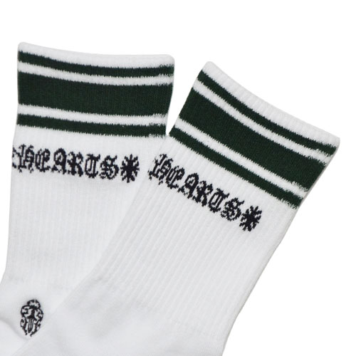 【Chrome Hearts】クロムハーツ ダブルライン クルーソックス ホワイト ブラック/グリーン 