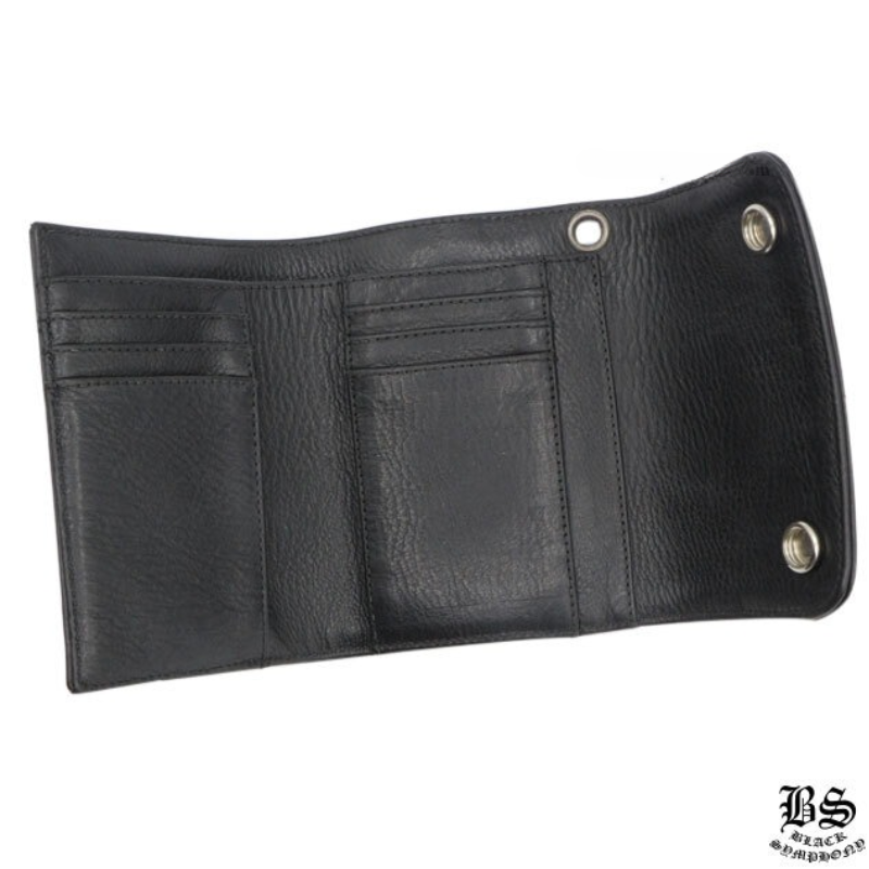 クロムハーツ ウェーブウォレット クロスボタン ブラック ヘビーレザー ミニ　財布