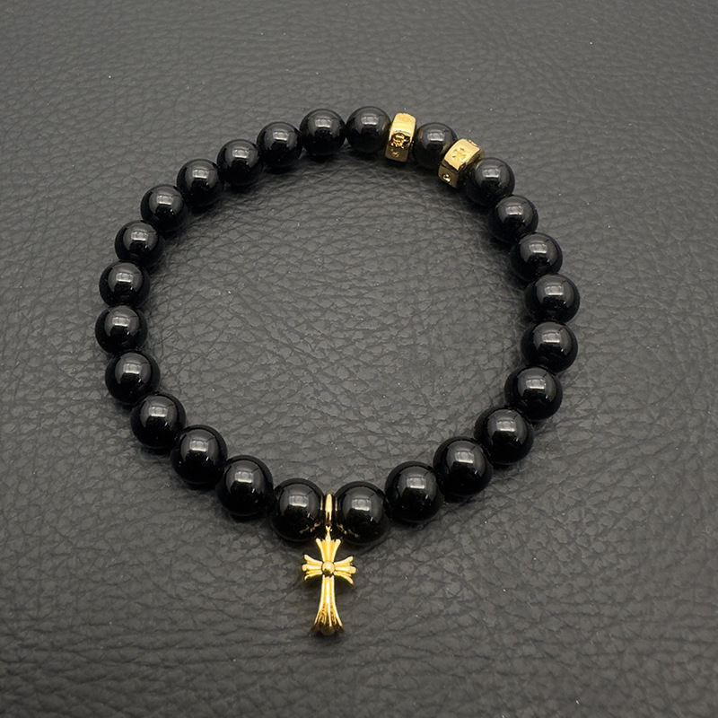 Chrome Hearts -クロムハーツ ブレスレット 男女兼用 十字架 黒曜石 ターコイズ 6mm