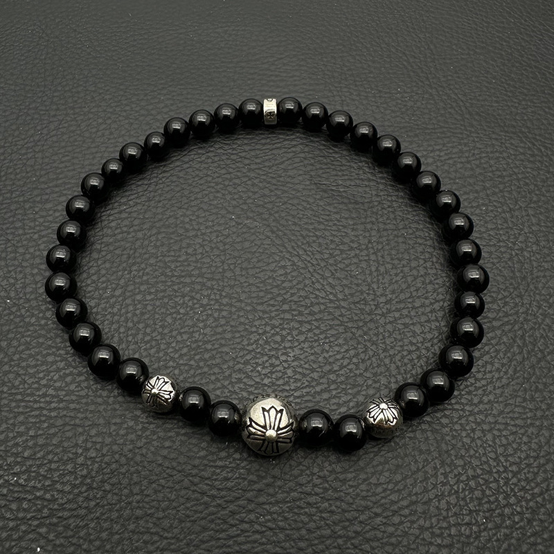 Chrome Hearts -クロムハーツ ブレスレット 男女兼用 十字架 黒曜石 ターコイズ 6mm
