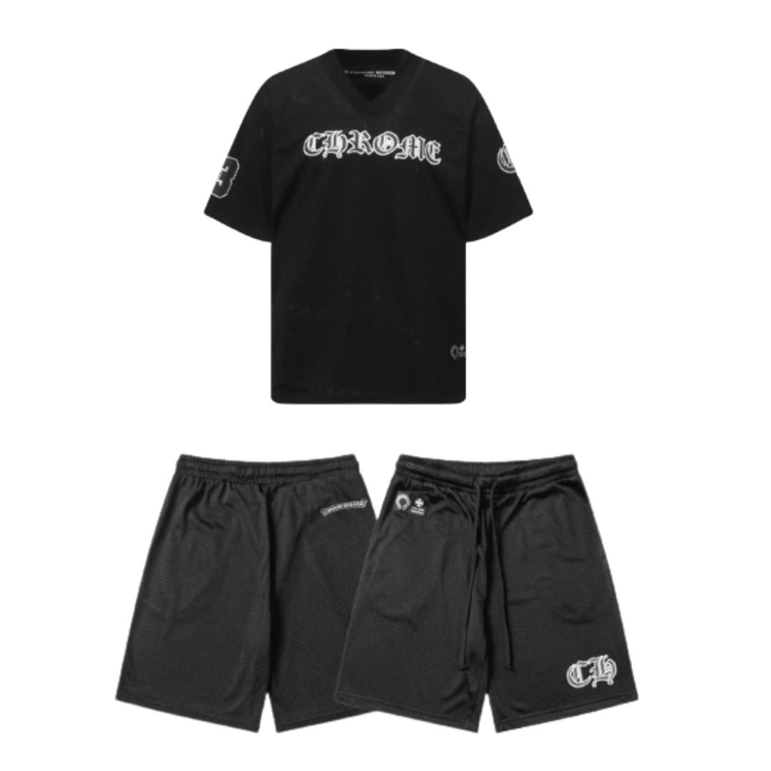 クロムハーツ（Chrome Hearts）CH 人気のサンスクリット（梵字）プリントメッシュダブルレイヤーホッケージャージ トレーニングセット