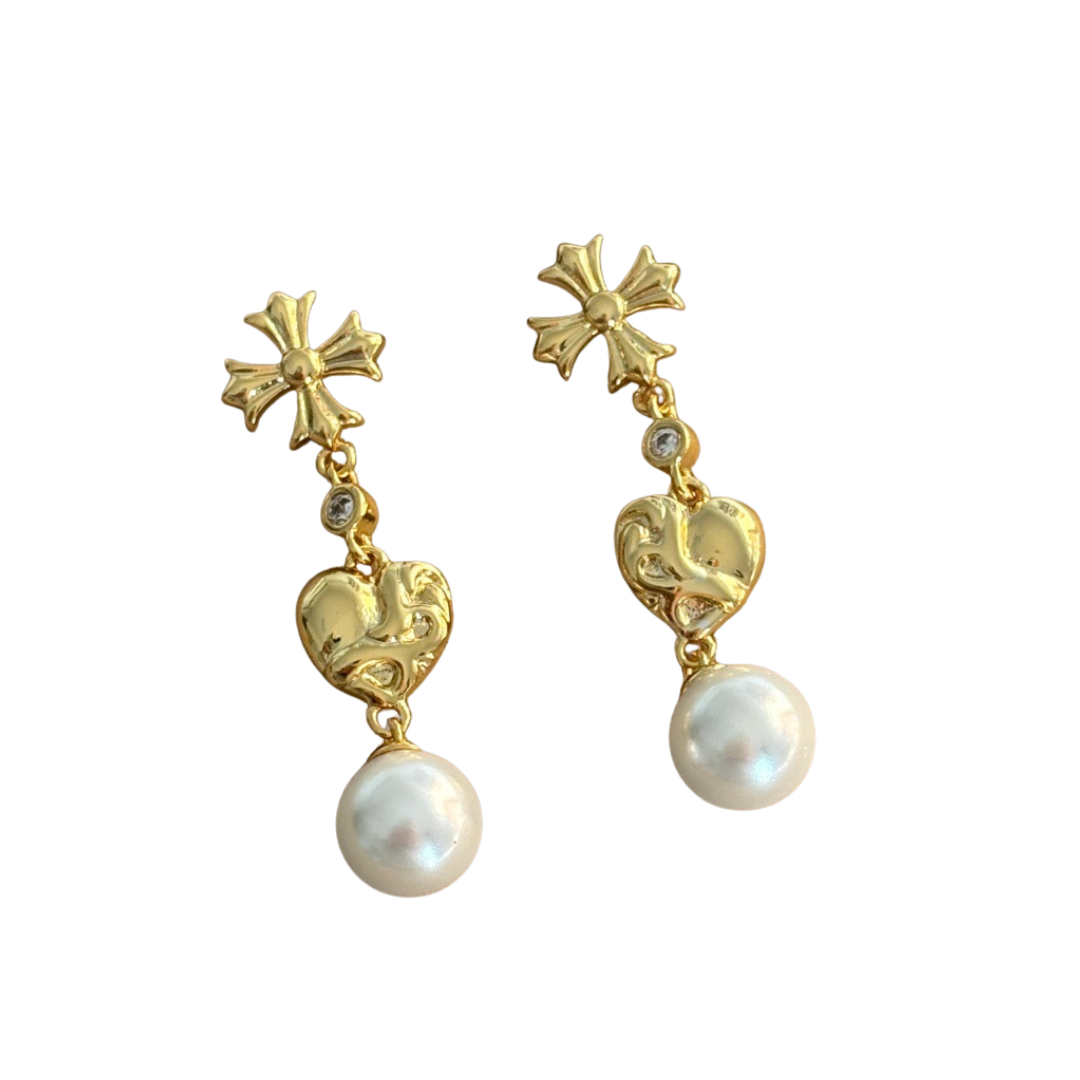 Chrome Heart* × MIKIMOTO コラボ ロング クロス パール イヤリング  ピアス（ペア）