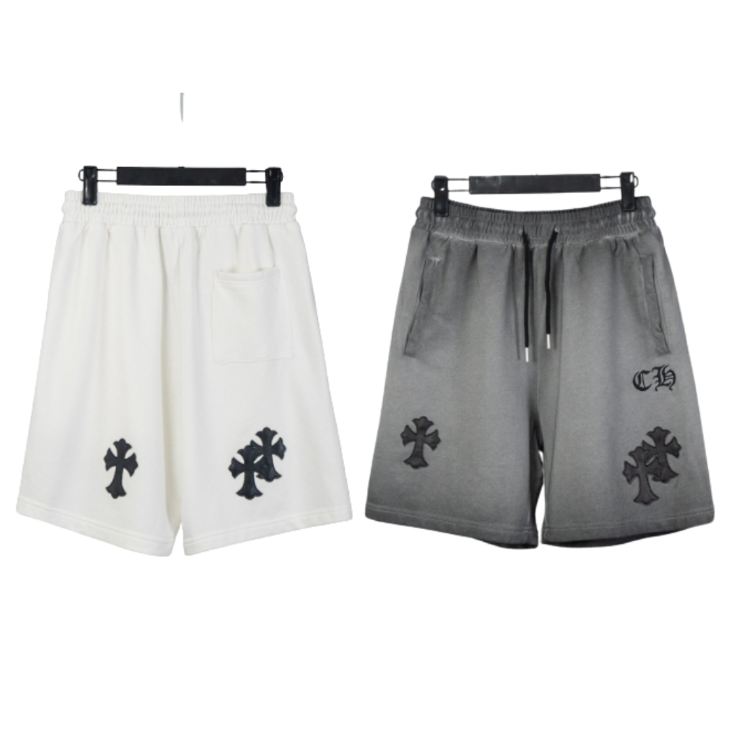 Chrome Hearts CH クロムハーツ 重工ウォッシュ・レザーパッチ・クロス刺繍 ショートパンツ