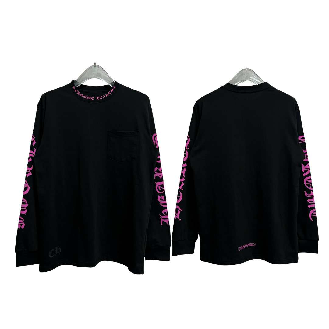 Chrome Hearts クロムハーツ ネックロゴ ポケット 長袖Tシャツ「フクシアピンク」