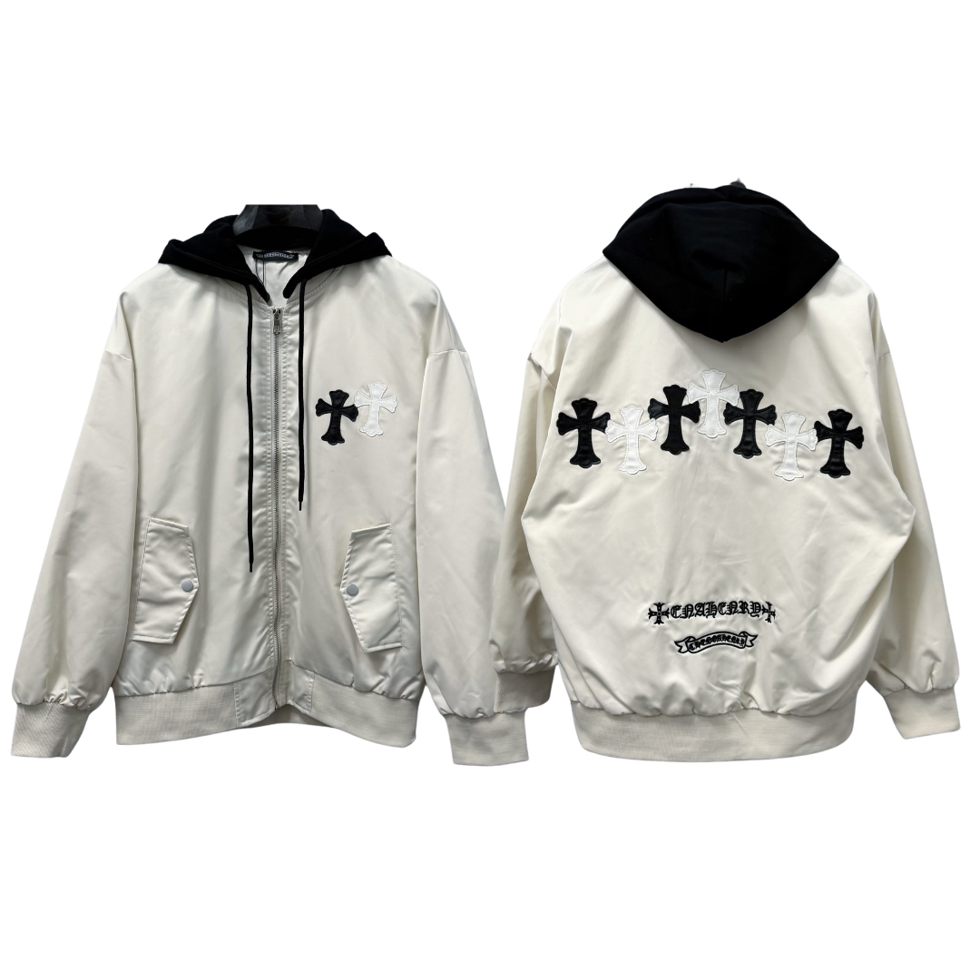 Chrome Hearts クロムハーツ  新作 ジップ フーデッド ジャケット ブラック/オフホワイト