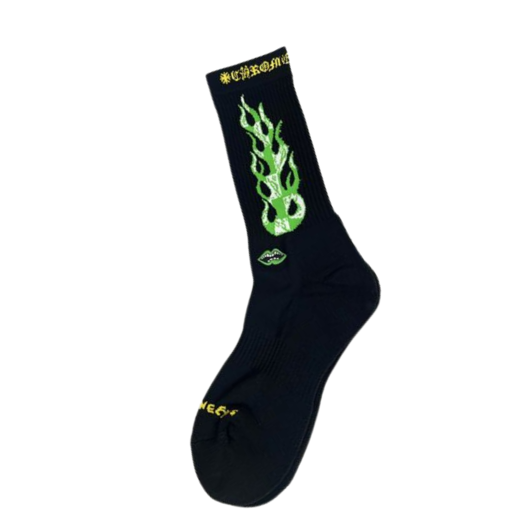 【クロムハーツ】Chrome Hearts x Matty Boy Flame Socks 'Green/Yellow/Black'