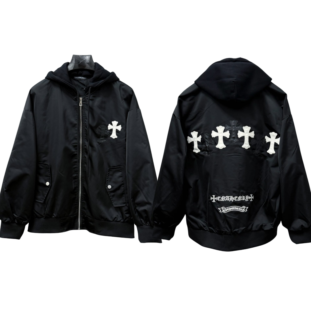 Chrome Hearts クロムハーツ 新作 ジップ フーデッド ジャケット ブラック/オフホワイト