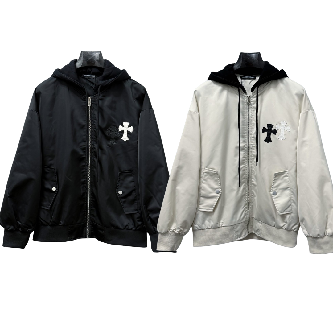 Chrome Hearts クロムハーツ  新作 ジップ フーデッド ジャケット ブラック/オフホワイト
