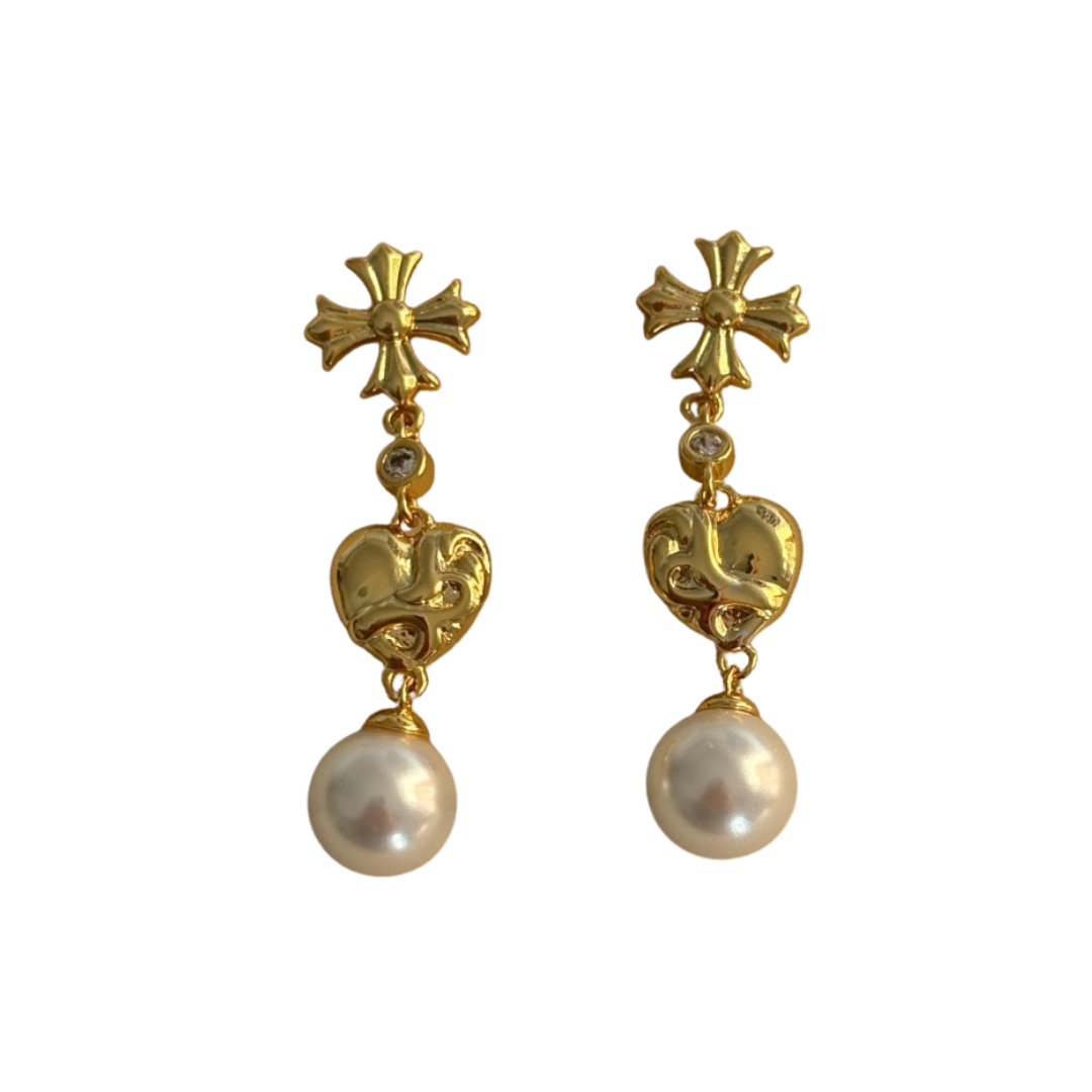 Chrome Heart* × MIKIMOTO コラボ ロング クロス パール イヤリング  ピアス（ペア）