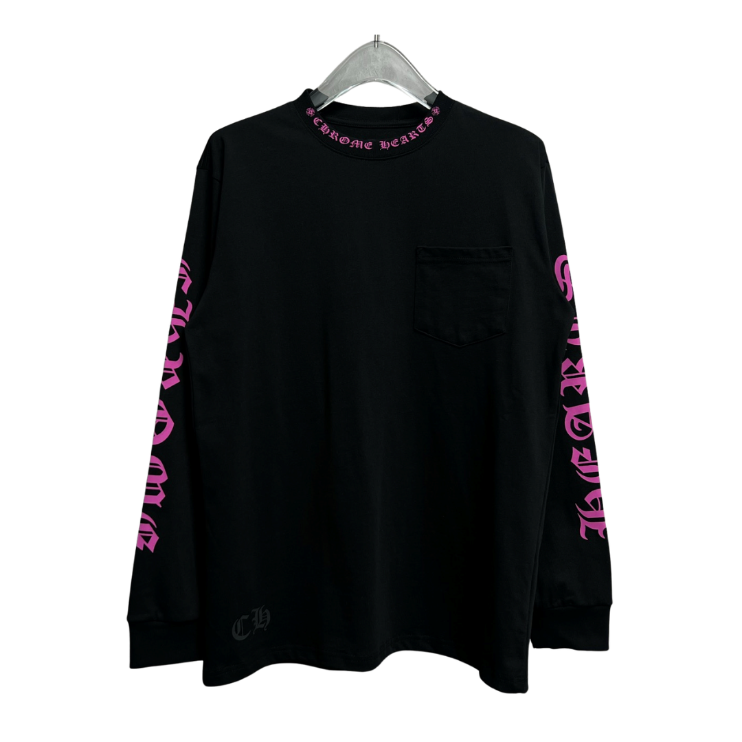 Chrome Hearts クロムハーツ ネックロゴ ポケット 長袖Tシャツ「フクシアピンク」