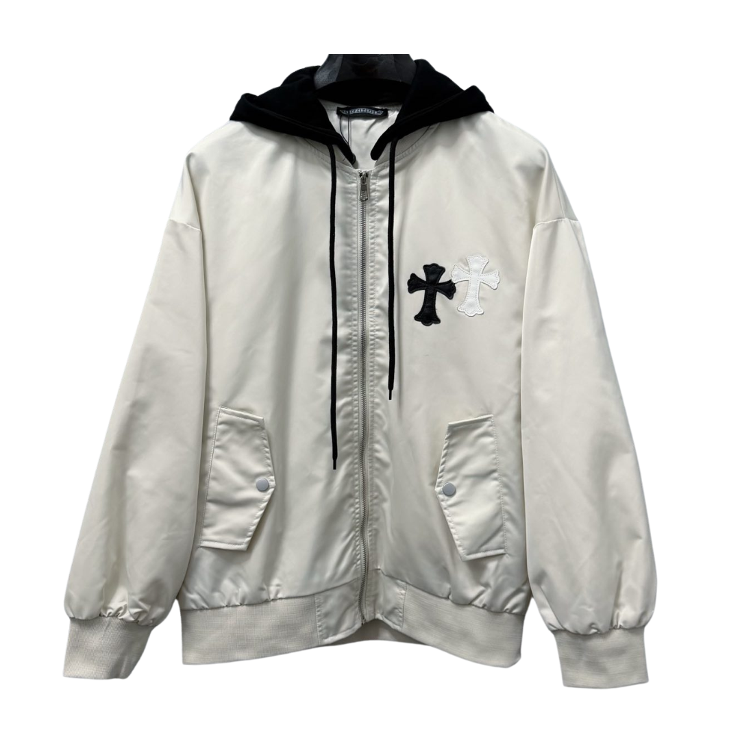 Chrome Hearts クロムハーツ  新作 ジップ フーデッド ジャケット ブラック/オフホワイト