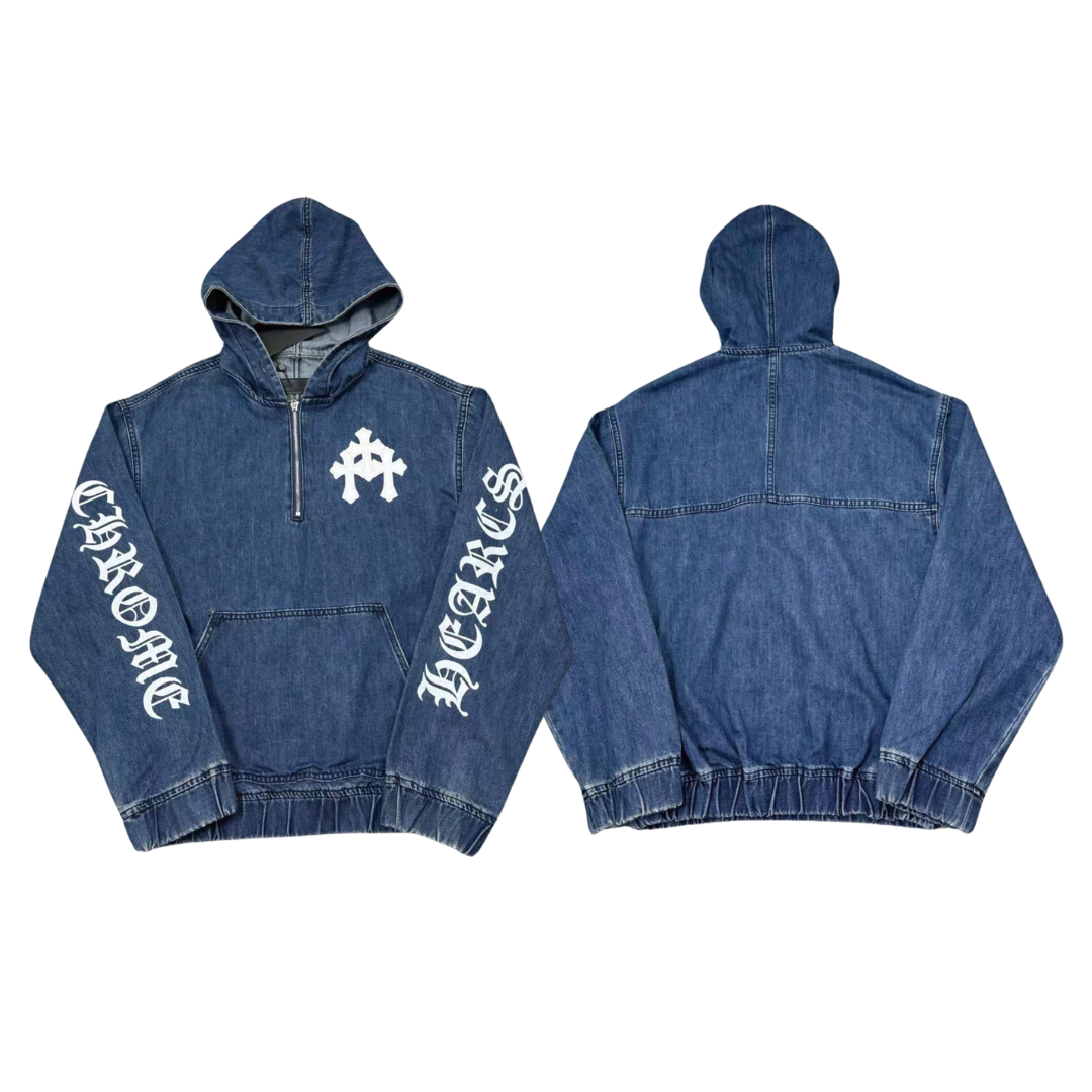 Chrome Hearts クロムハーツ レザー セメタリー トリプルクロス デニム ハーフジップ ジャケット