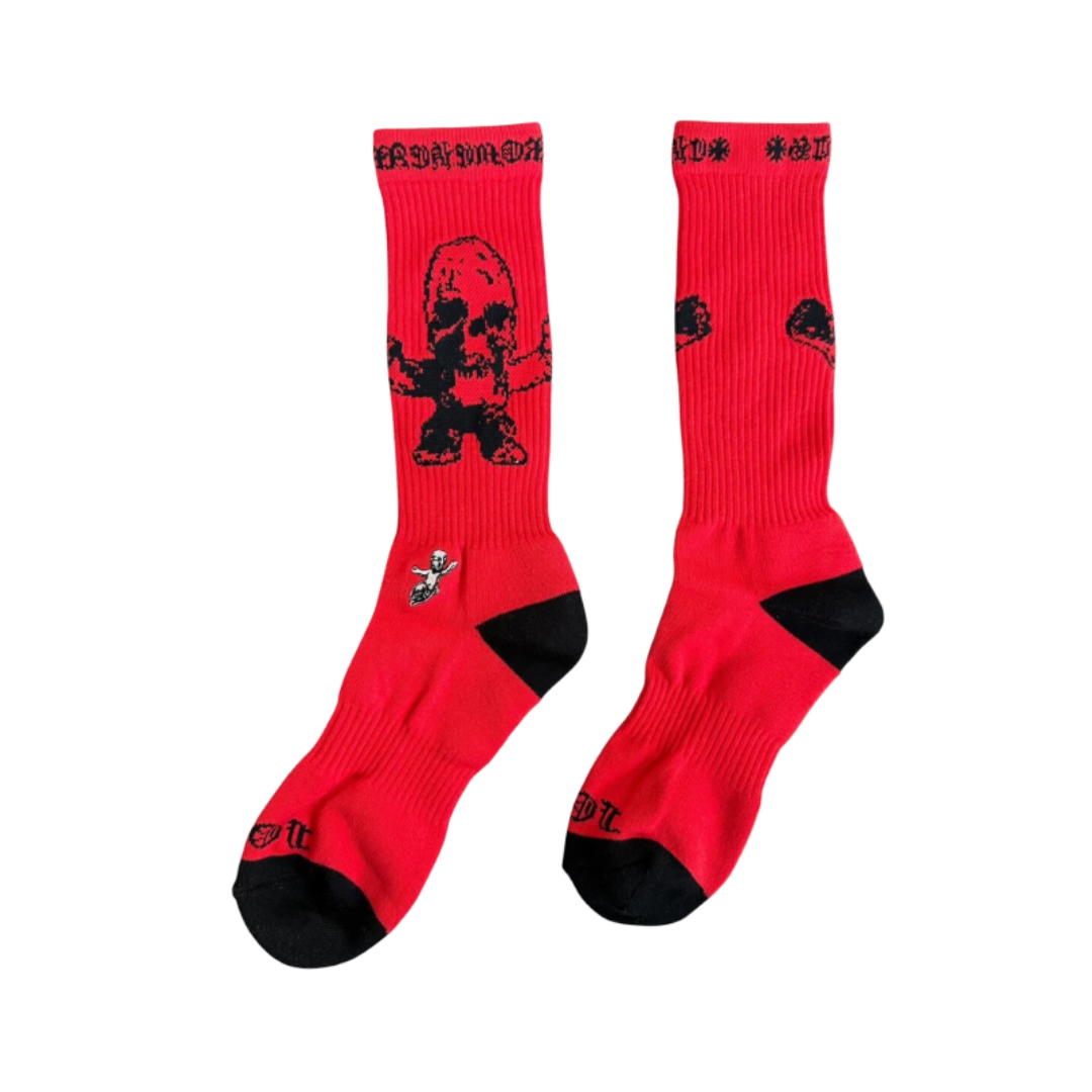 【Chrome Hearts x Matty Boy】クロムハーツ マティボーイ スカル クルーソックス 3色セット レッド/ピンク/ホワイト 