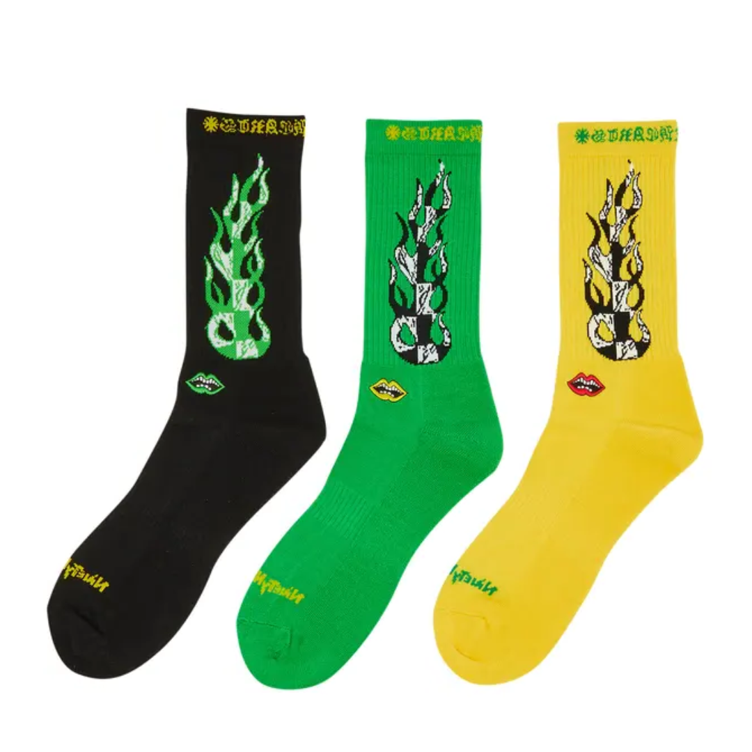 【クロムハーツ】Chrome Hearts x Matty Boy Flame Socks 'Green/Yellow/Black'