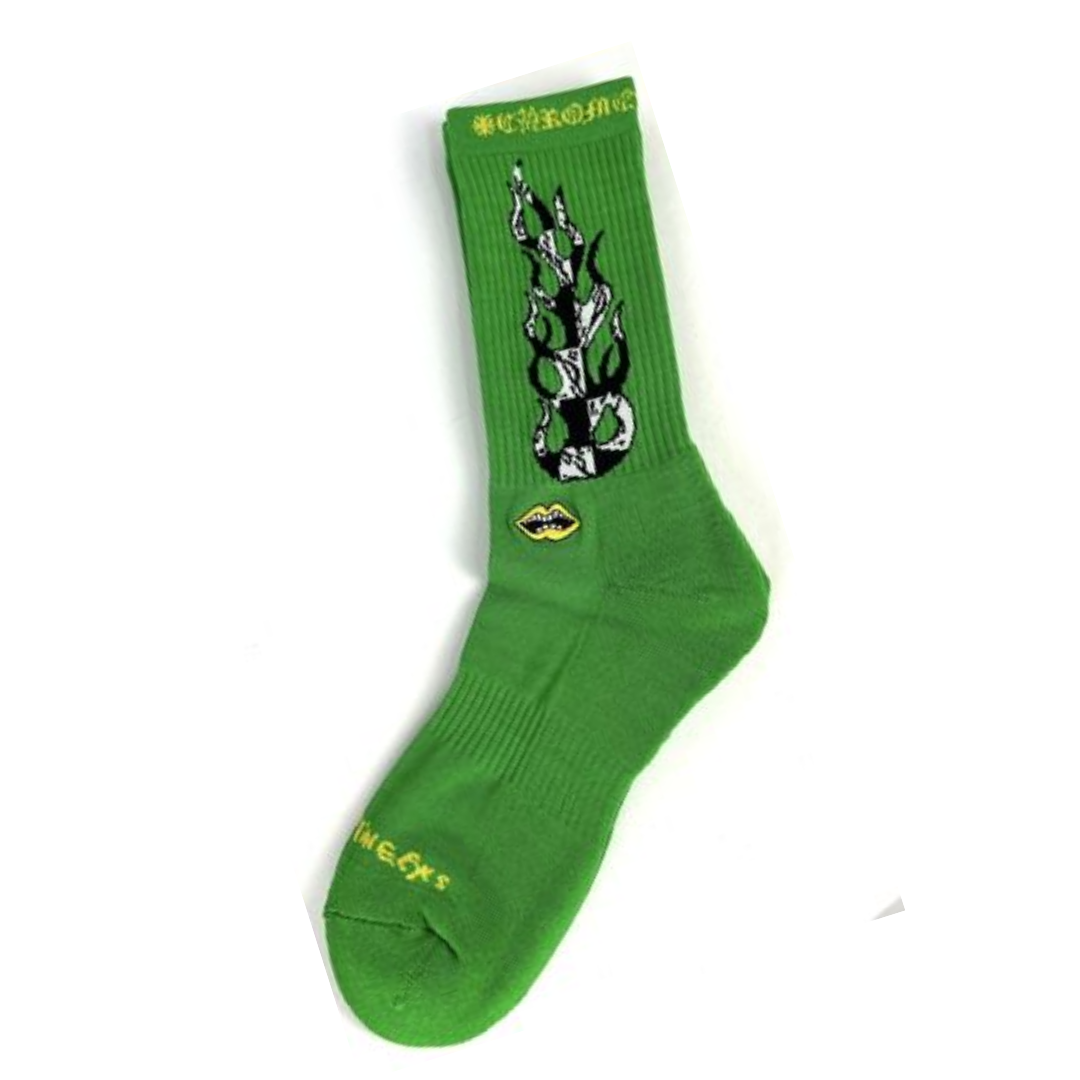 【クロムハーツ】Chrome Hearts x Matty Boy Flame Socks 'Green/Yellow/Black'