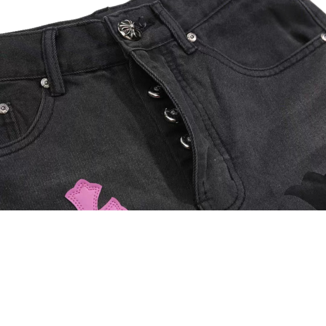 Chrome Hearts クロスパッチ デニムパンツ ブラック ピンク クロムハーツ