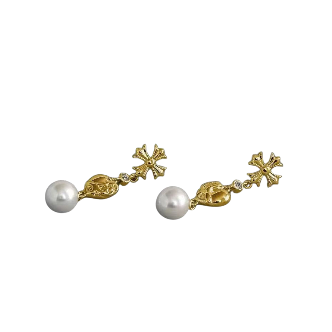 Chrome Heart* × MIKIMOTO コラボ ロング クロス パール イヤリング  ピアス（ペア）