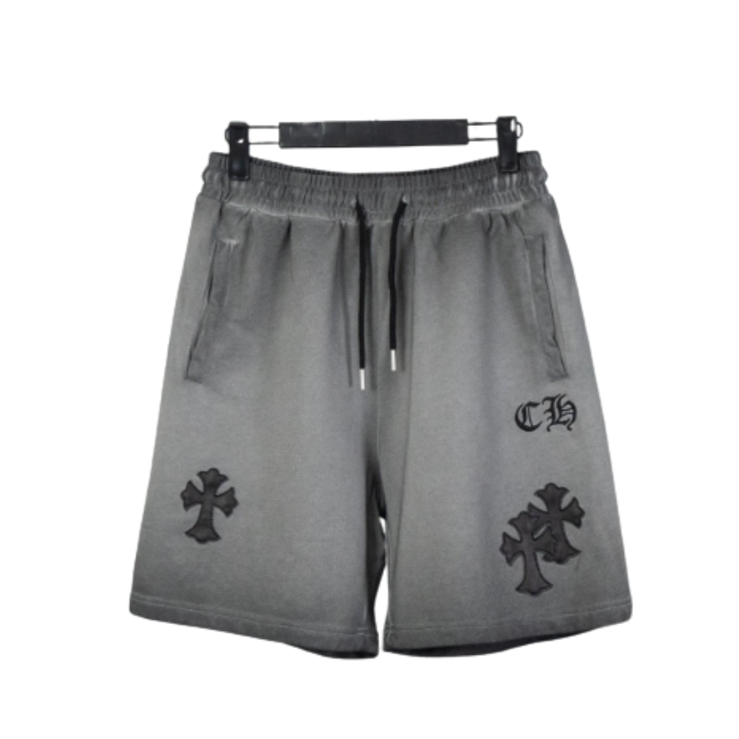 Chrome Hearts CH クロムハーツ 重工ウォッシュ・レザーパッチ・クロス刺繍 ショートパンツ