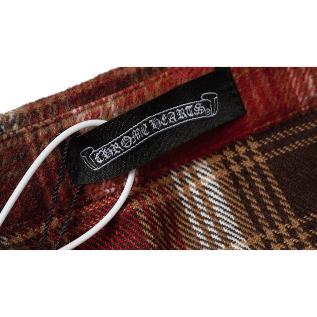 ChromeHearts クロムハーツ 初秋 新作 クロス レザーパッチ 刺繍 チェック 長袖 シャツ ジャケット メンズ レディース