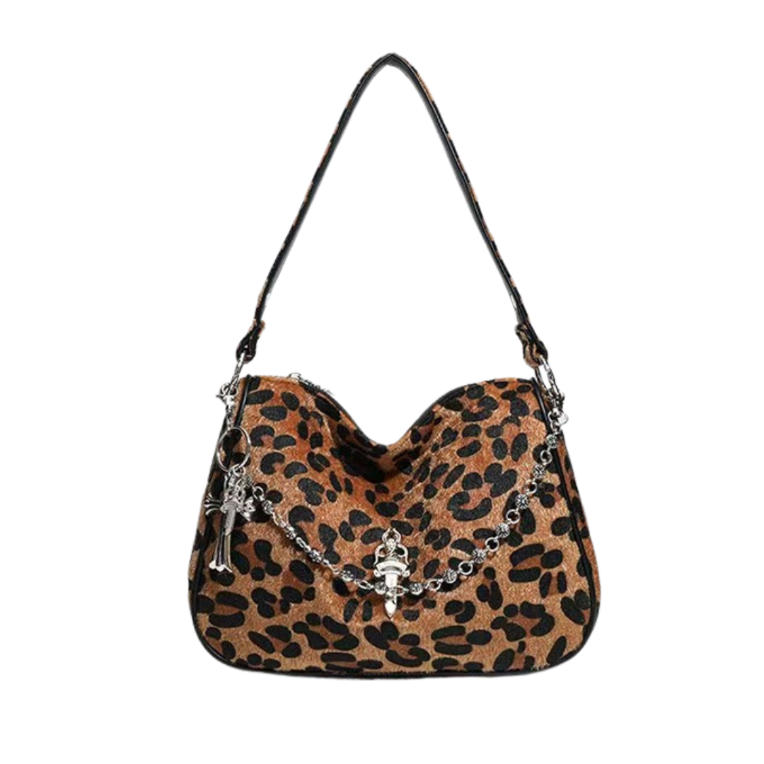 Chrome Hearts クロムハーツ レザーショルダーバッグ ブラウン 中型 チェーン付き