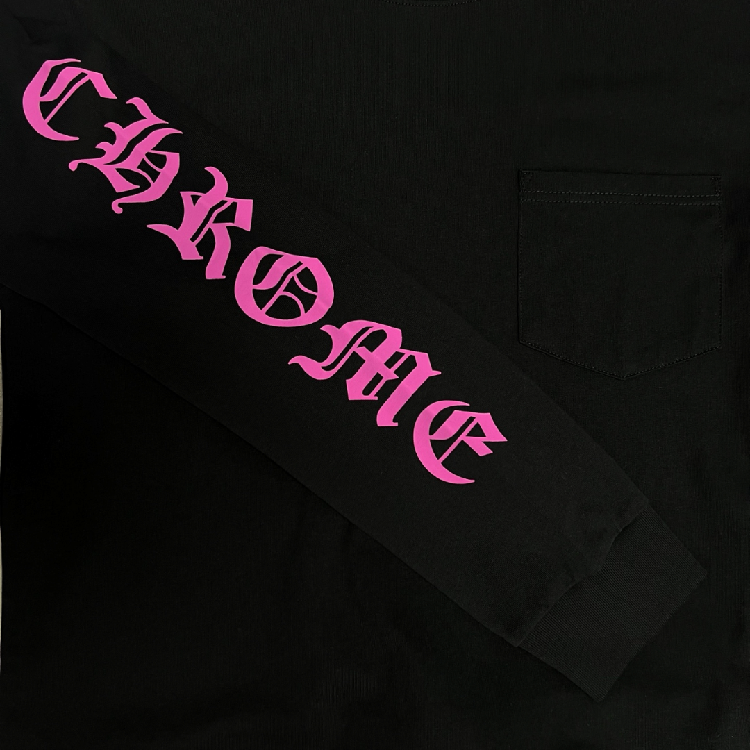 Chrome Hearts クロムハーツ ネックロゴ ポケット 長袖Tシャツ「フクシアピンク」