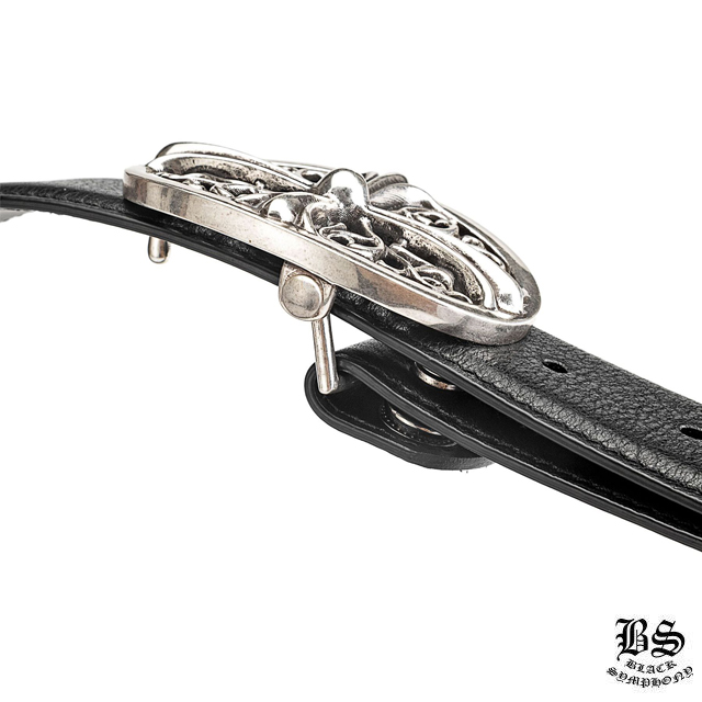 クロムハーツ クラシックオーバルクロスバックル＆プレーンブラックレザー1.5ホースシューリベット ベルトセット