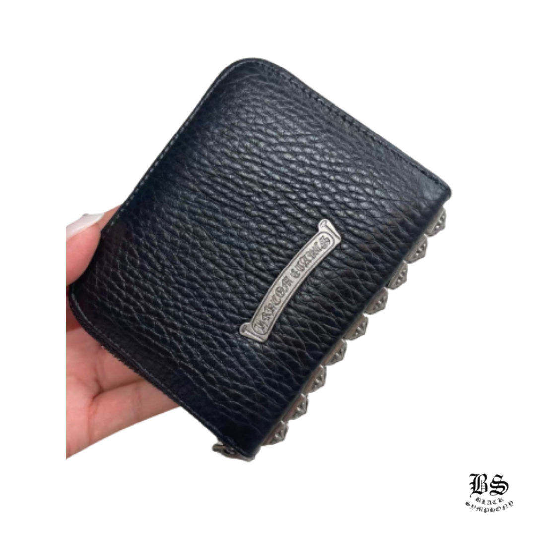 Chrome Hearts クロムハーツ 3サイドジップウォレット レザー ブラック メンズ クロス SV CHプラス ピラミッドスタッズ 黒