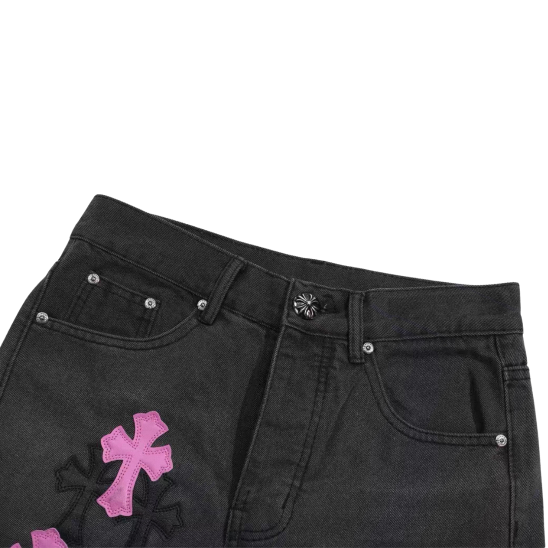 Chrome Hearts クロスパッチ デニムパンツ ブラック ピンク クロムハーツ