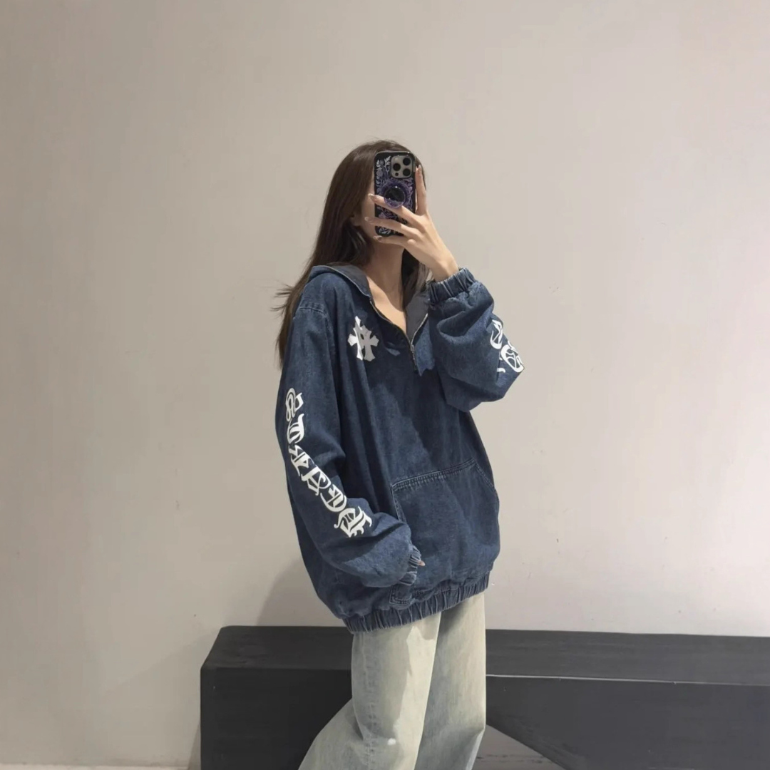 Chrome Hearts クロムハーツ レザー セメタリー トリプルクロス デニム ハーフジップ ジャケット