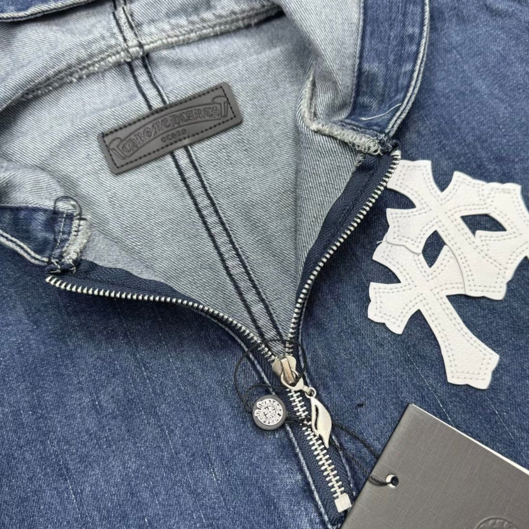 Chrome Hearts クロムハーツ レザー セメタリー トリプルクロス デニム ハーフジップ ジャケット