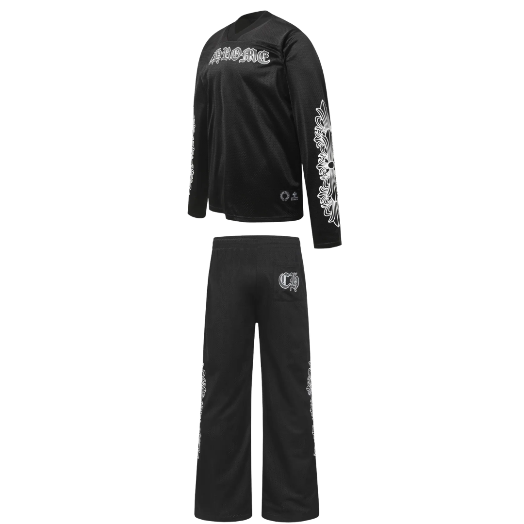 クロムハーツ（Chrome Hearts）CH 人気のサンスクリット（梵字）プリントメッシュダブルレイヤーホッケージャージ トレーニングセット