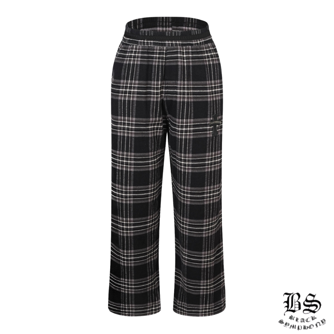 【Chrome Hearts】クロムハーツ 1 クロス レザー パッチ アフタースクール フランネル チェック パンツ   