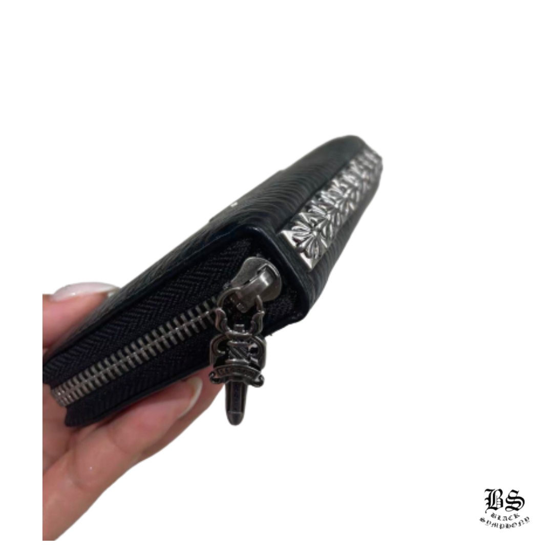 Chrome Hearts クロムハーツ 3サイドジップウォレット レザー ブラック メンズ クロス SV CHプラス ピラミッドスタッズ 黒