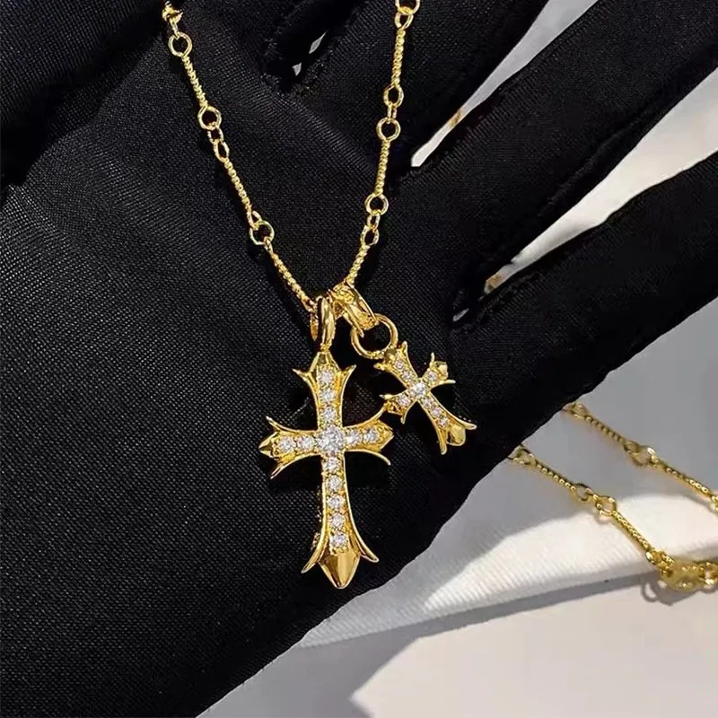 Chrome Hearts Necklace with Pave Diamonds and 20-inch Twist Chain