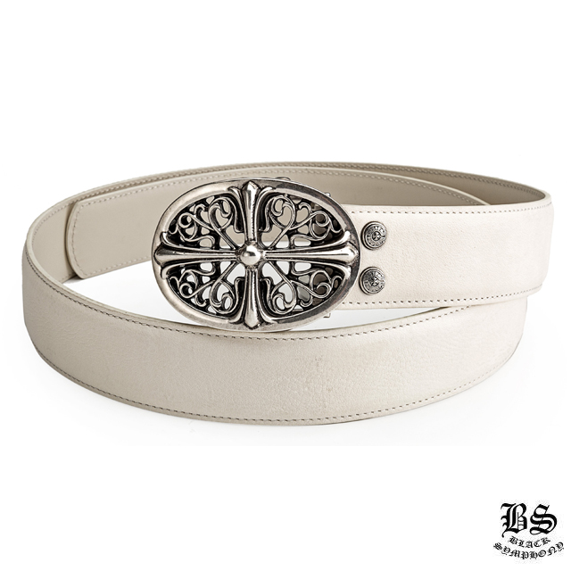 クロムハーツ クラシックオーバルクロスバックル＆プレーンブラックレザー1.5ホースシューリベット ベルトセット