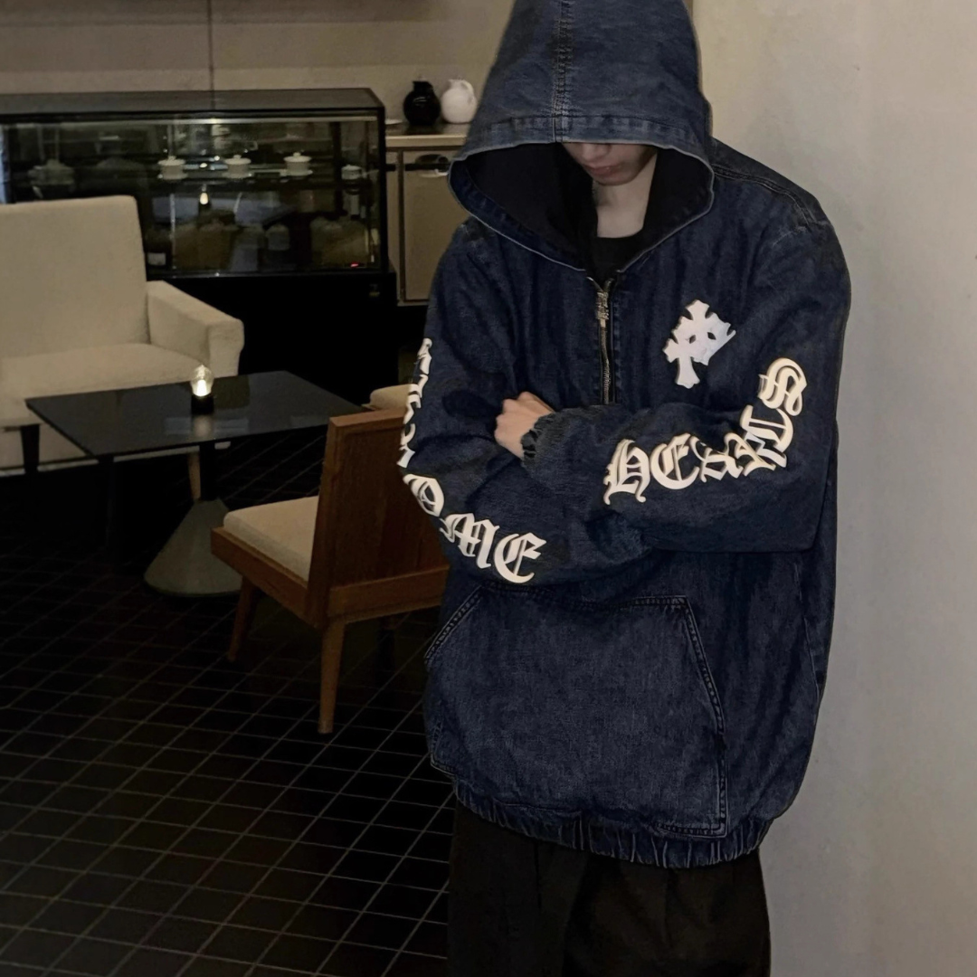 Chrome Hearts クロムハーツ レザー セメタリー トリプルクロス デニム ハーフジップ ジャケット