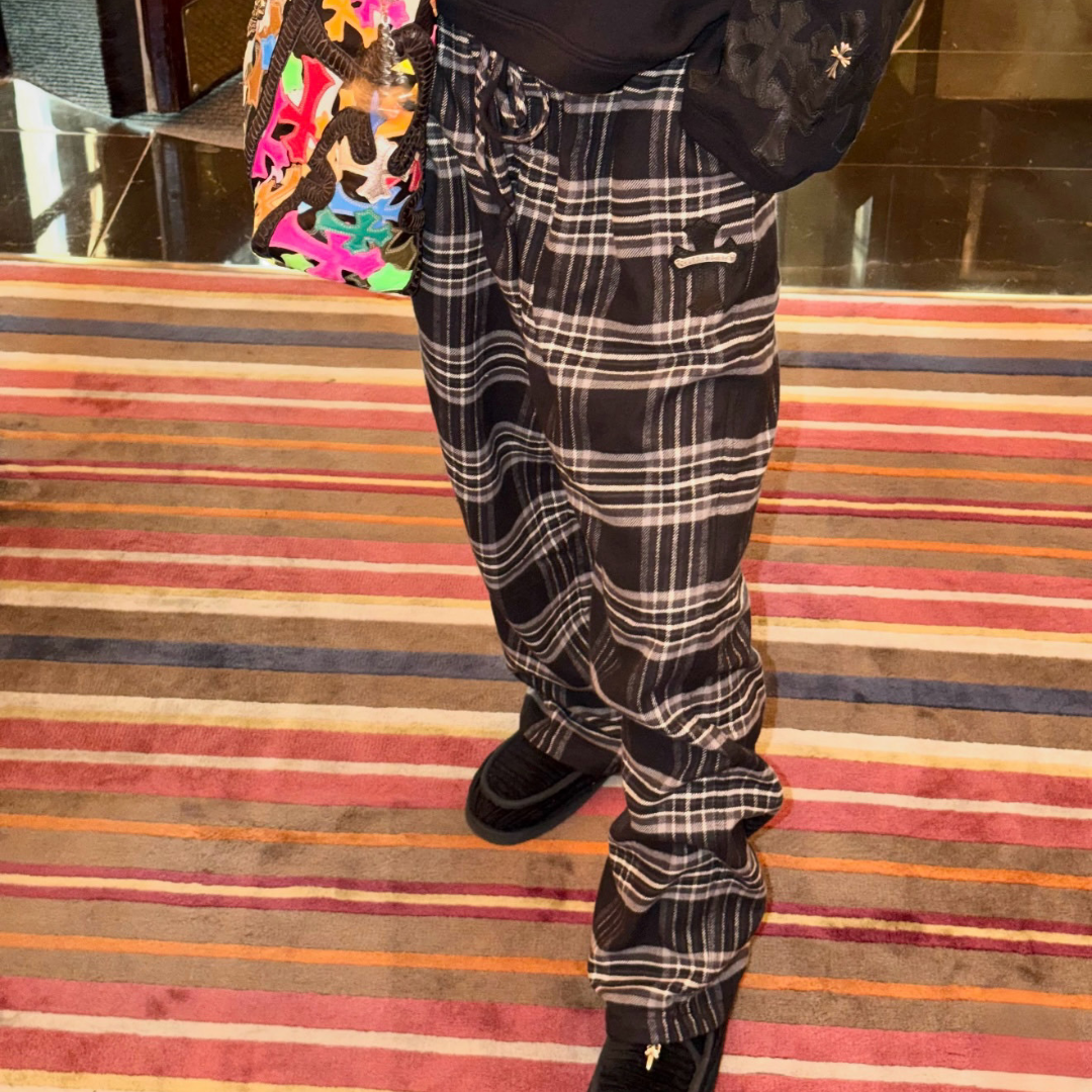 【Chrome Hearts】クロムハーツ 1 クロス レザー パッチ アフタースクール フランネル チェック パンツ   