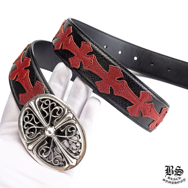 クロムハーツ クラシックオーバルクロスバックル＆プレーンブラックレザー1.5ホースシューリベット ベルトセット