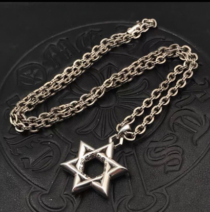 Chrome Hearts クロムハーツ風 レターチェーン＆ヘキサグラムペンダント ネックレスセット
