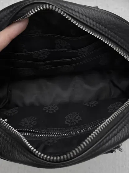 CHROME HEARTS+ セメタリー クロス レザー MINI BAG BLK