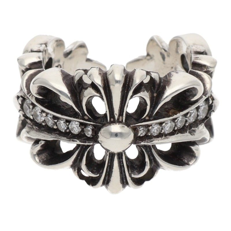Chrome Hearts PAVEダイヤ/シルバーリング DBL FLRL CRS/P/D/ダブルフローラルクロス
