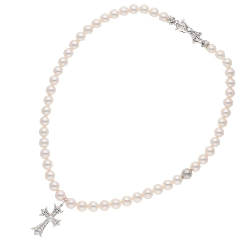 Chrome Hearts PAVEダイヤ/パールネックレス NECKLACE PEARL TINY CH CRS P/DIA